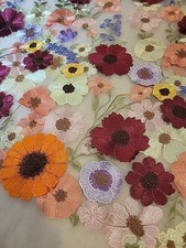 Colors Beautiful Big Sizes 3D Flowers Lace Fabric Pink Tulle Embroidered