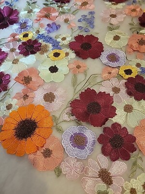  Colors Beautiful Big Sizes 3D Flowers Lace Fabric Pink Tulle Embroidered