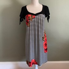 Carole Little Black and White Stripes Floral Dress
