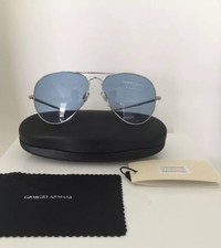 Vintage Giorgio Armani Sunglasses GA 615 Small Aviator C. Silver W/ Blue Lenses