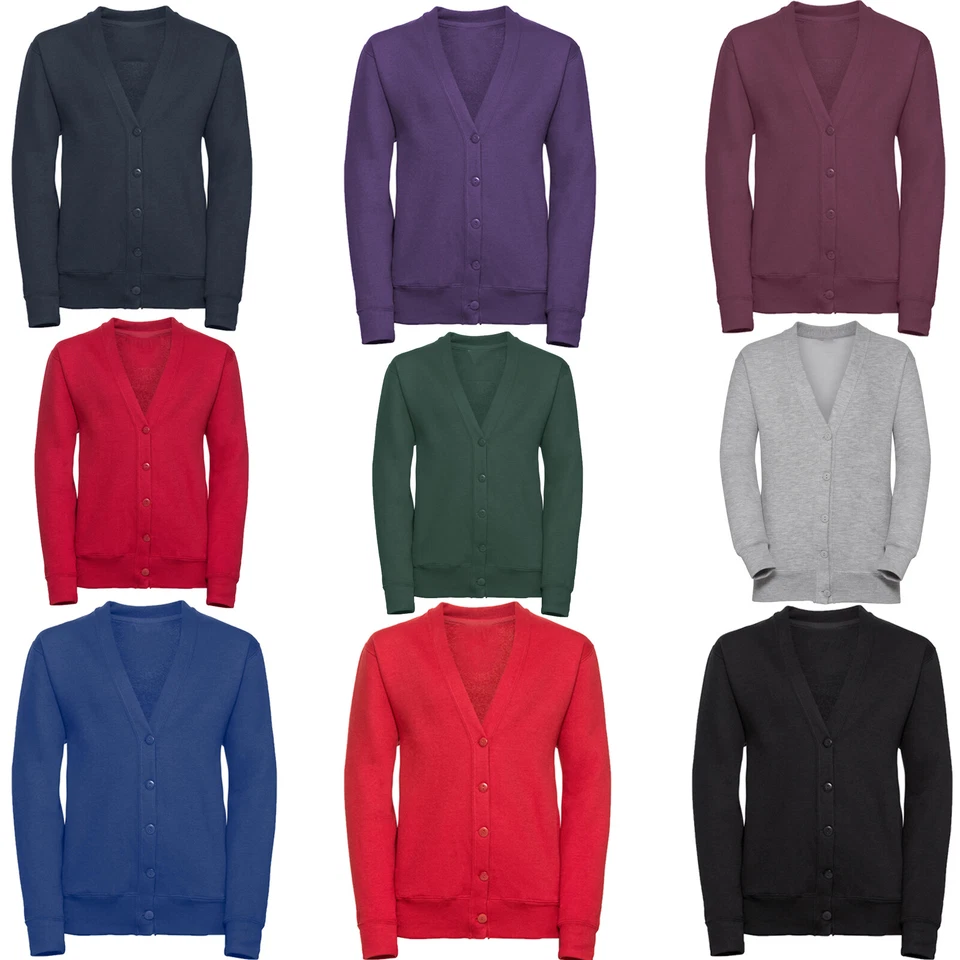 STYLO MÄDCHEN SCHULE CARDIGAN KINDER FLEECE UNIFORM V-AUSSCHNITT SWEATSHIRT PULLOVER OBERTEIL ALTER 2-13