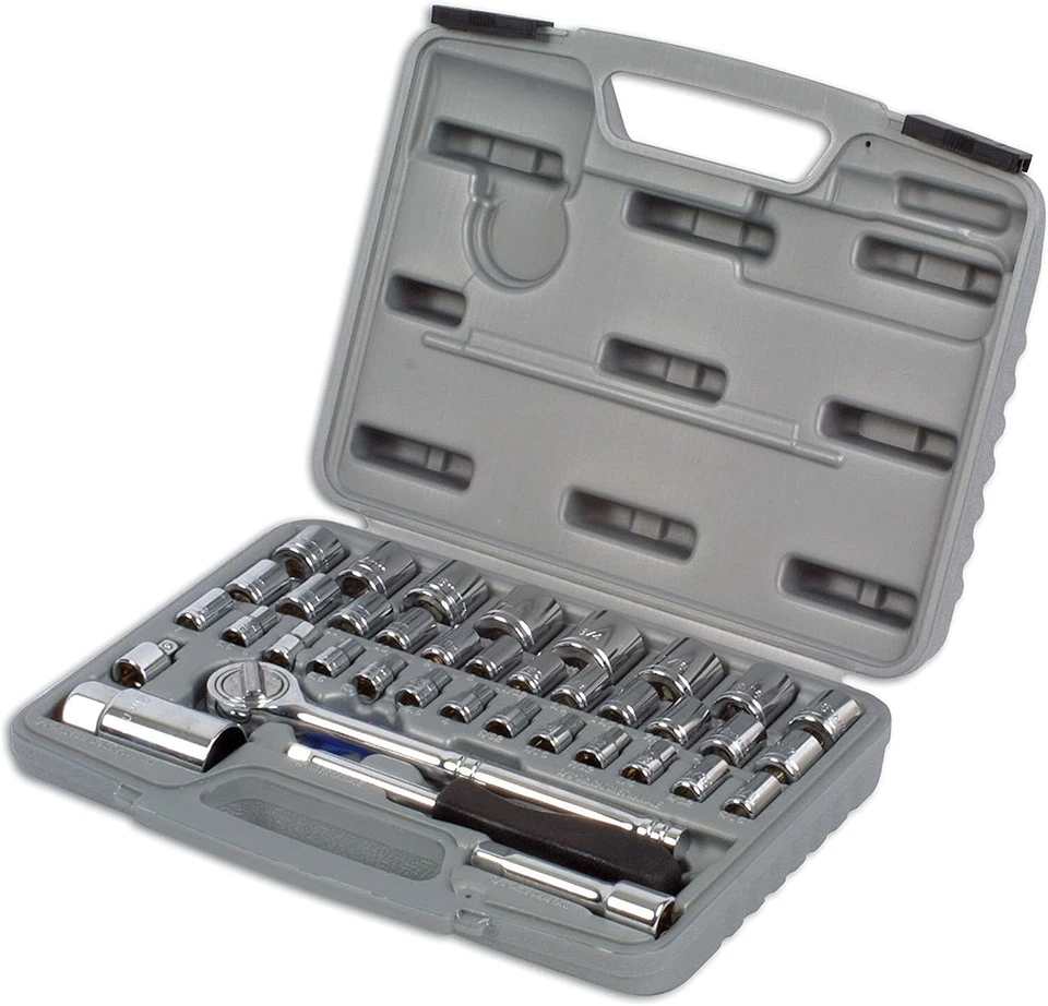 ToolBase - 39 Pieces 1/4" & 3/8" D Socket Set Tools w/ Ratchet & Carry Case - Image 1 of 1
