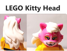 New LEGO Long Hair WHITE Cat Head Body Part PINK Face Eyeshadow Teeth Tongue