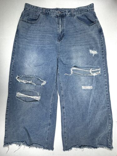 Cider Baggy Y2K Jeans 38X26 2XL Skater Parachute Wide Leg Distressed Raw Hem EUC - Picture 8 of 8