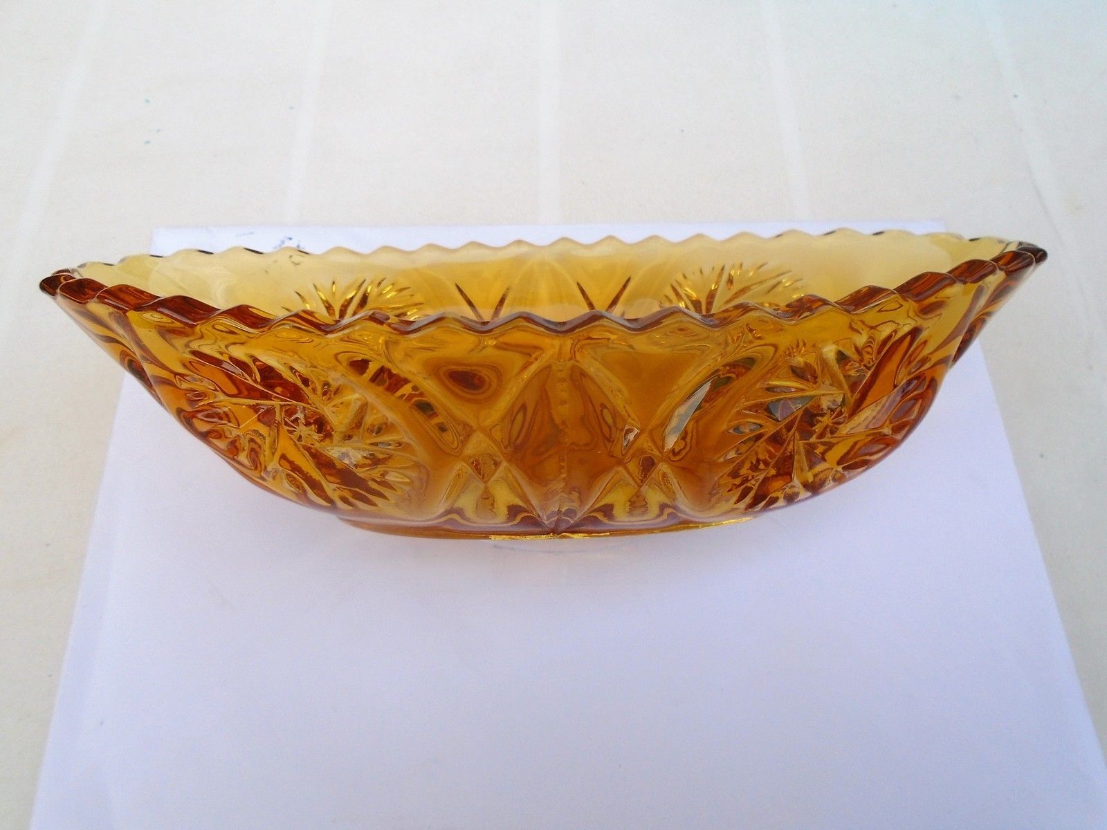 Vintage Retro Pressed Glass Oval Bowl with Sawtooth Rim Trinket Bon Bon