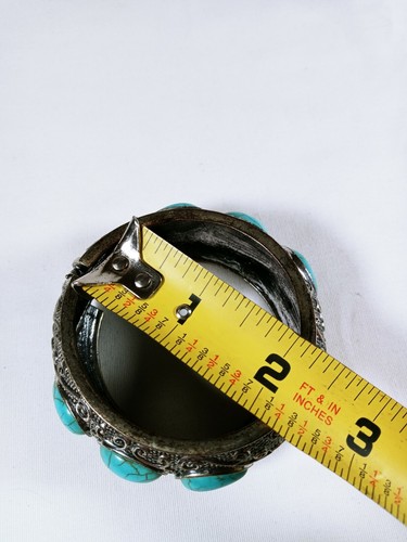 Wide Oxidized Southwest Turquoise Bangle Bracelet BEAUTIFUL - Picture 8 of 8