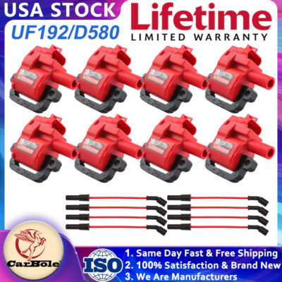8X lgnition Coil D580+Wire Kit 27873 for Chevy Camaro Corvette GMC LS1 LS6 UF192