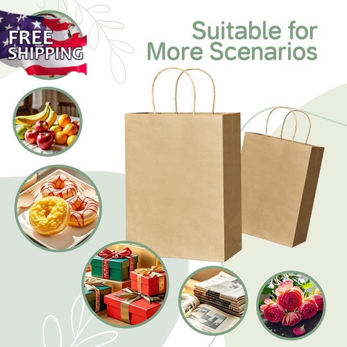 Gift Bags 100Pcs Brown Paper Bags with Handles Bulk 8X4.5X10.8 Inch Paper Gift B - Picture 6 of 12