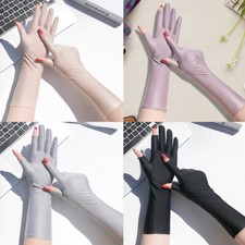 Stretch Anti UV Driving Gloves Solid Color Mid-long Sunscreen Gloves Breathable