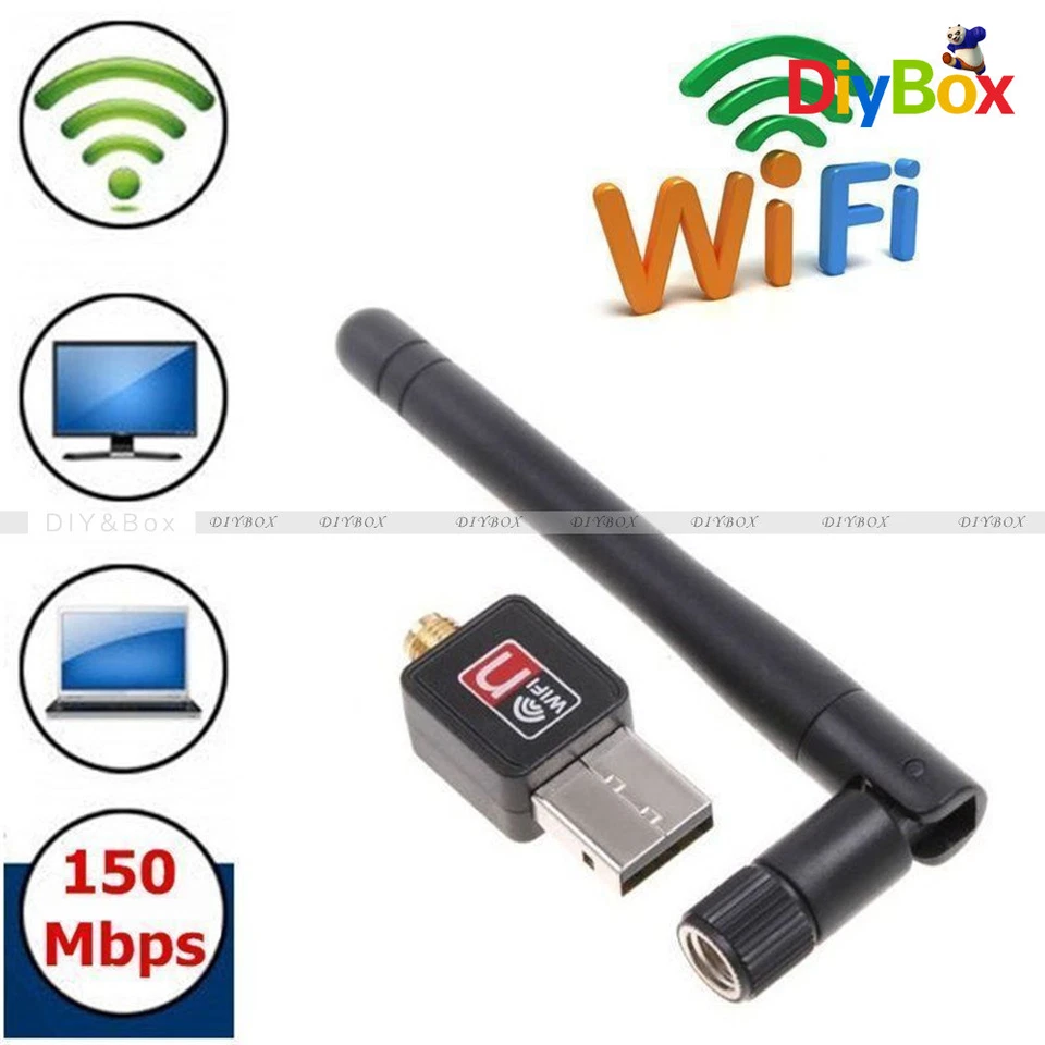 Mini 150Mbps USB WiFi Wireless Adapter Dongle LAN Card 802.11n/g/b w/Antenna - Image 2 of 4