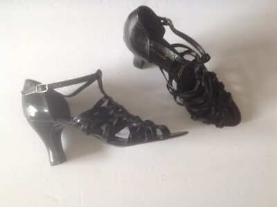 black patent leather block heel sandals