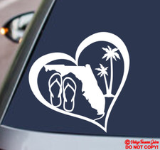 FLORIDA HEART Vinyl Decal Sticker Car Window Flip Flops Palm Tree Sunshine State