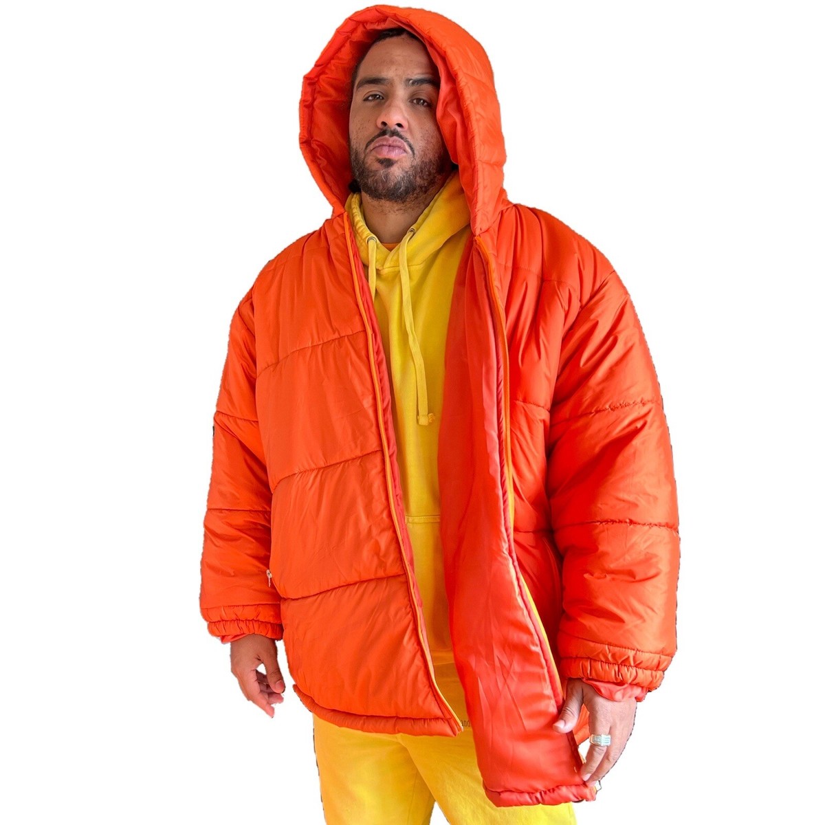 Women's Oversized Hooded Puffer Jacket In Orange | eBay