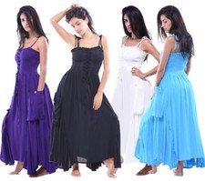 womens maxi dress lacing boho big pockets smocked inset s m l xl 1x