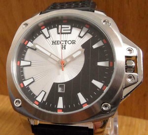 Mens HECTOR-H Black Leather Military Style 50m w/r Fashion Watch 665248  BNiB 3389556652480 | eBay