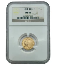 1914 $2.5 Indian Gold Quarter Eagle, NGC MS62, Classic U.S. Gold.