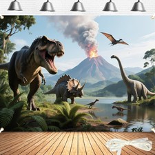 8x6FT Dino Backdrop with 19.68FT Ribbon - Dinosaur Photography Background for...