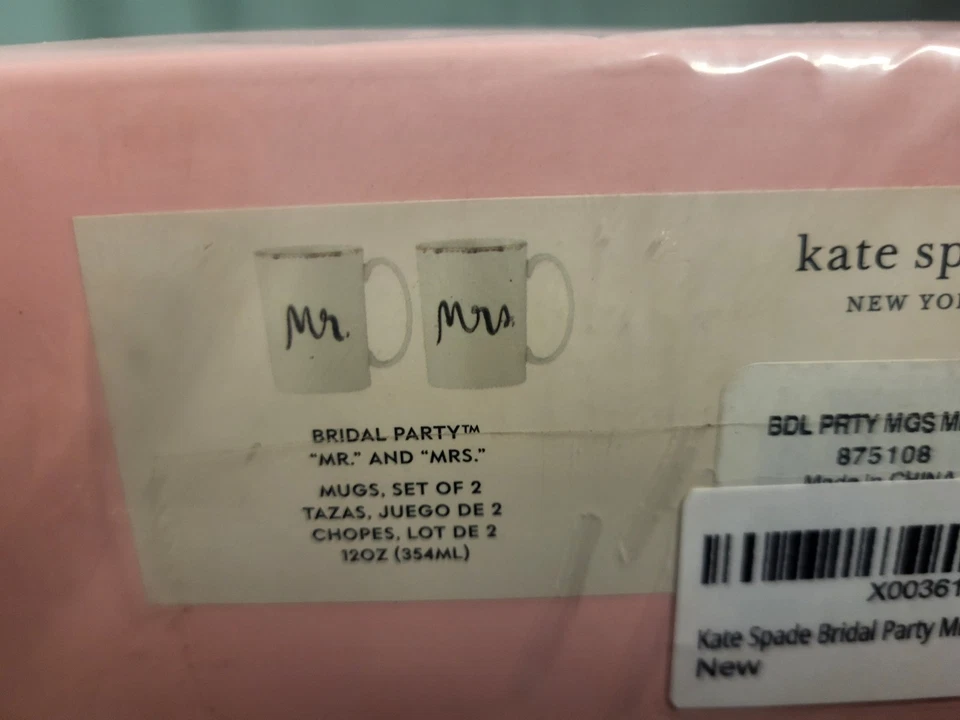 Conjunto de canecas Kate Spade Lenox festa de noiva Mr & Mrs 2 peças acabamento branco e dourado 12 oz - Imagem 2 de 3