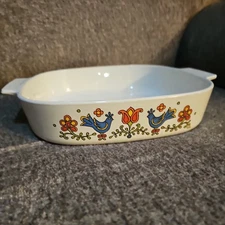 Vtg 1975 Corning Ware Casserole Dish 1 Qt Country Festival Blue Bird - No Lid