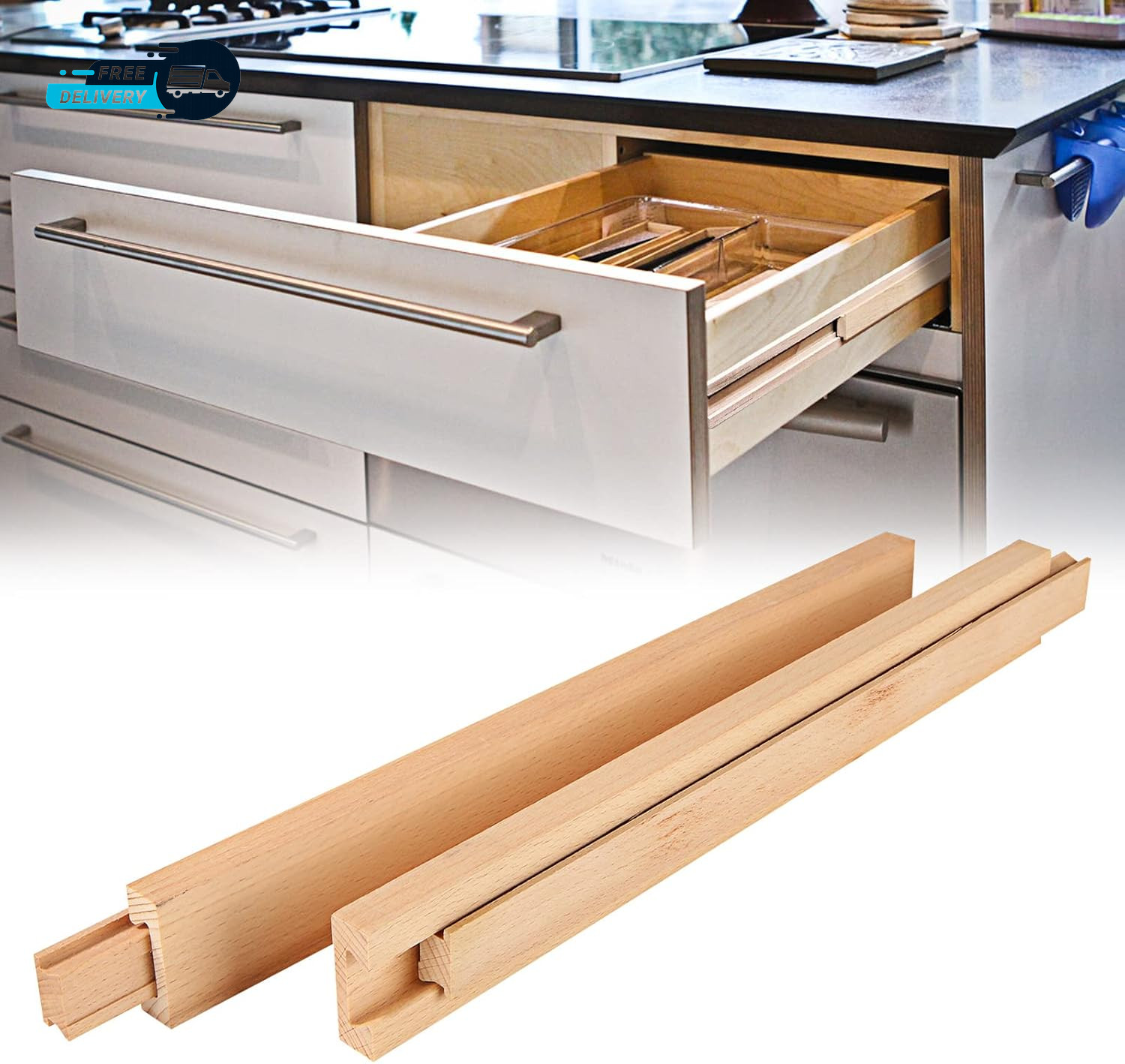 6PCS 16 Inch Wood Drawer Slides Bottom Mount Classic Traditional Wood Center 