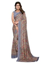 Women's Trendy Georgette Grey Color Saree with Blouse Material