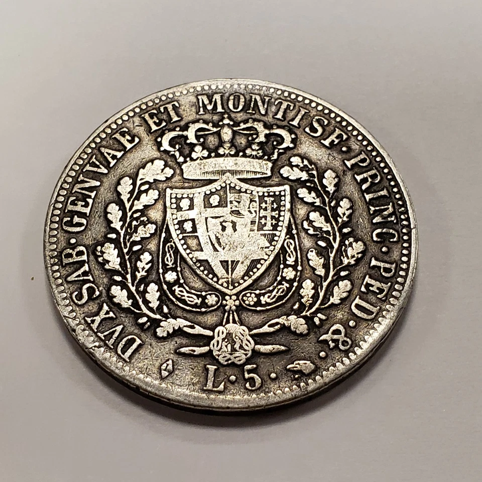 1824 Italian States Sardinia 5 Lire .7234 ASW - KM116.2 - SKU-Q2683 - Image 3 of 4