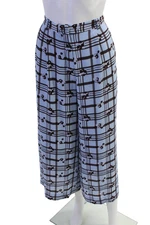 Baum Und Pferdgarten Womens Wide Leg Floral Plaid Pants Blue Brown Size IT 38