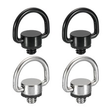 4Pcs 1/4" D Ring Camera Neck Strap Screw Holder with Rubber Washer,Silver/ Black