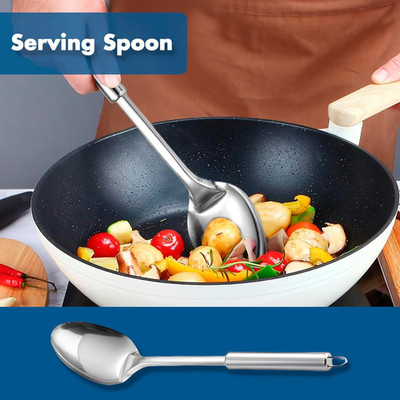2 Pack Large Cooking Spoon Set, Stainless Steel Serving Spoon and Slotted Spo...