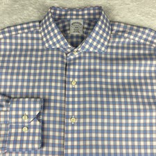 Brooks Brothers Dress Shirt Mens 17-6/7 Blue/White/Orange Checks Regent No Iron