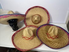 18in Mexican Sombrero Straw Hat with Serape Trim for Cinco de Mayo Costume Lot 4
