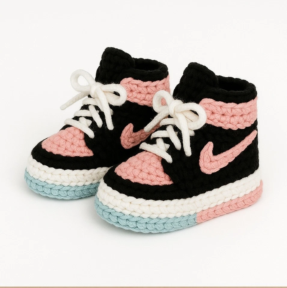 KING COLE Crochet Amigurumi baby shoes Pink Nike Air Jordan sneakers trainers Pattern Only