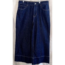 ZARA Womens Size 8 Wide Leg Crop Palazzo Dark Wash Jeans Front Seam Cuff NWOT