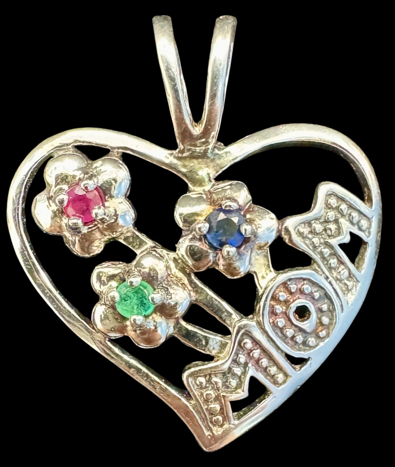 Estate sterling silver, emerald, ruby & sapphire … - image 1
