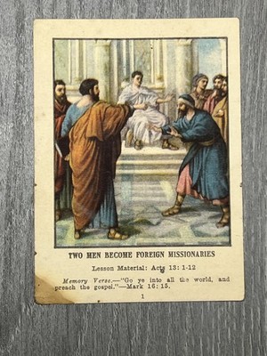 1925 Standard Picture Lesson Card #7 Two Men Become Foreign Missionaries Vintage