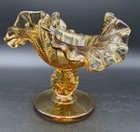 VTG Fenton LG Wright Beaded Amber Compote Candy Pedestal Bowl Ruffled Edge EUC