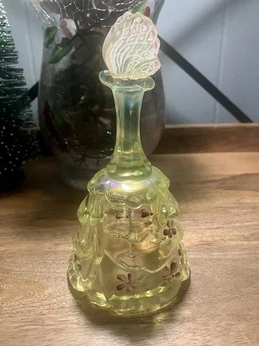 Fenton Vaseline Butterfly Hand Painted Bell