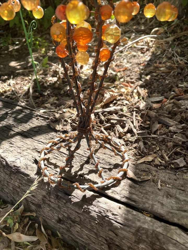 Suporte de luz de chá vintage com fio torcido de contas e sombra de contas - Imagem 3 de 4