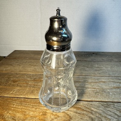 Vintage Lady Primrose EMPTY Glass Shaker Bottle Dusting Silk Powder Metal Top