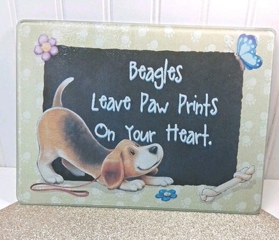 Beagle Doggie on Tempered Glass Plaque or Cutting Board Cute  Beagle