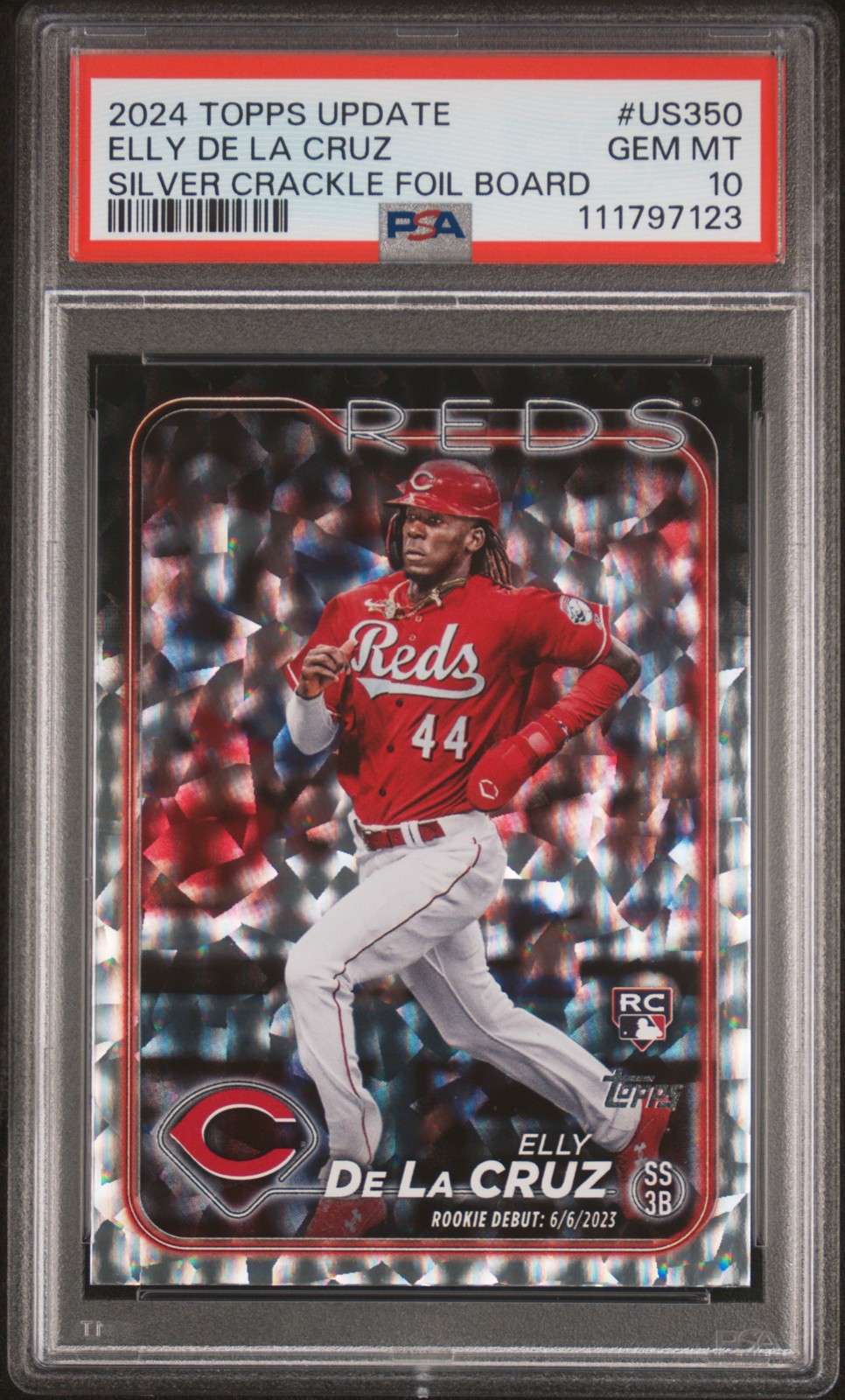 2024 TOPPS UPDATE SILVER CRACKLE FOIL BOARD #US350 ELLY DE LA CRUZ PSA 10