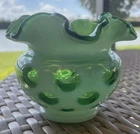 Vintage Fenton Green Opalescent Coin Dot 3.5 Inch Vase. Very nice!