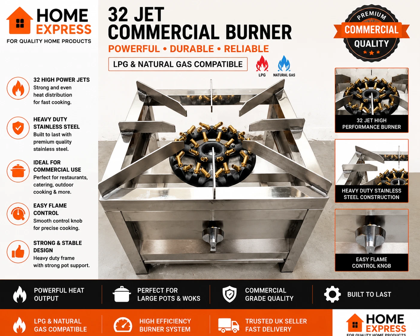 COMMERCIAL STOCKPOT COOKER/STOVE 32 JET BURNER 600 x 600 NATURAL OR LPG GAS
Opens in a new window or