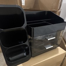 Black Desktop Organizer with 2 Drawers and Multiple Compartments