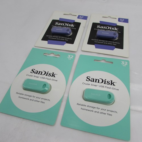 Lot (4) SanDisk 32GB Cruzer Snap USB 2.0 Flash Drive - Green and Purple - 第 1/3 張圖片