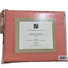 Concierge Collection 100 Polyester King Sheet Set 4 Piece Geo Embossed Coral