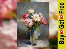 Bold Floral Bouquet 5"x7 Print on Matte Paper | Impasto Oil Still Life Art