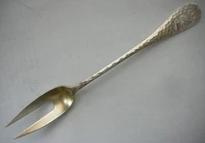 Wood & Hughes Hammered MEDALLION Sterling Olive Fork c.1882/ No Mono/Gold Wash 