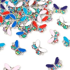 36Pcs Antique Silver Alloy Enamel Connector Charms Butterfly Links 13x30x2.5mm