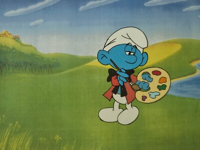 Hanna Barbera Original 1980er Vintage TV SCHLÜMPFE Animation Kunst Produktion Cel #508
